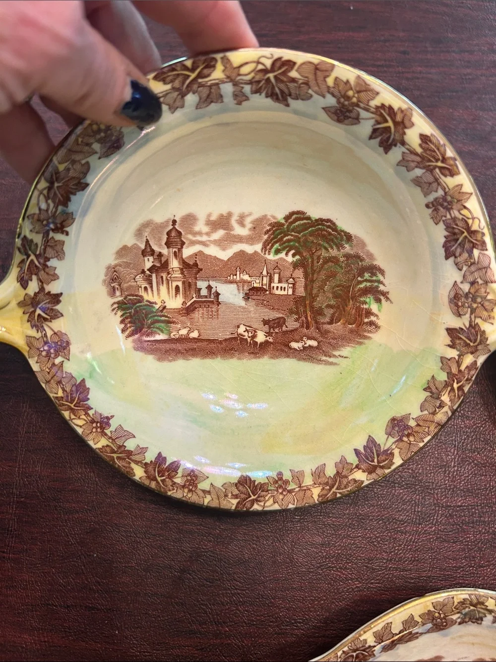Vintage Maling Newcastle On Tyne England China Serving Set; Brown & Cream Lustre